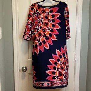 Navy print 3/4 sleeve knit dress size 16